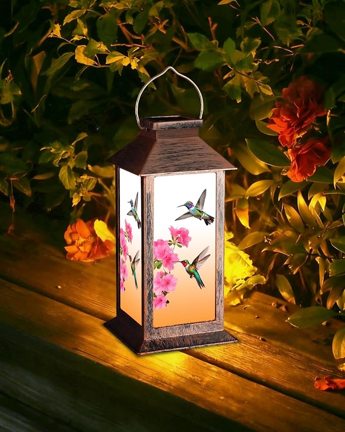 Hummingbird Solar Lanterns Outdoor Waterproof Garden Decor Birthday Gifts for Women Mom Grandma Sister, Hanging LED Plastic Solar Lights Outside Gardening Decorations for Yard Patio Backyard Lawn