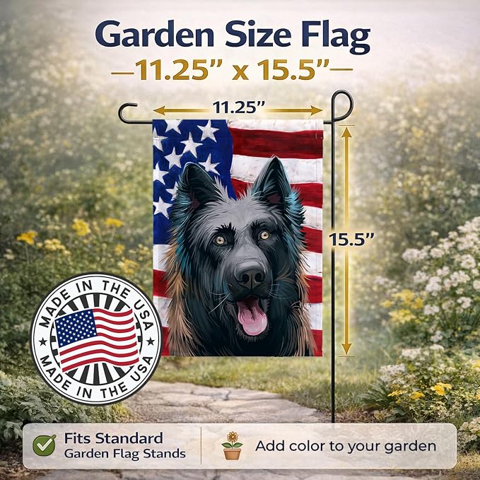 Caroline's Treasures CK6507GF Dutch Shepherd Dog American Flag Garden Flag Mailbox Flag Decorative Yard Flag Banner Outside Patio Artwork Yard Flower Beds, Garden Size, Multicolor
