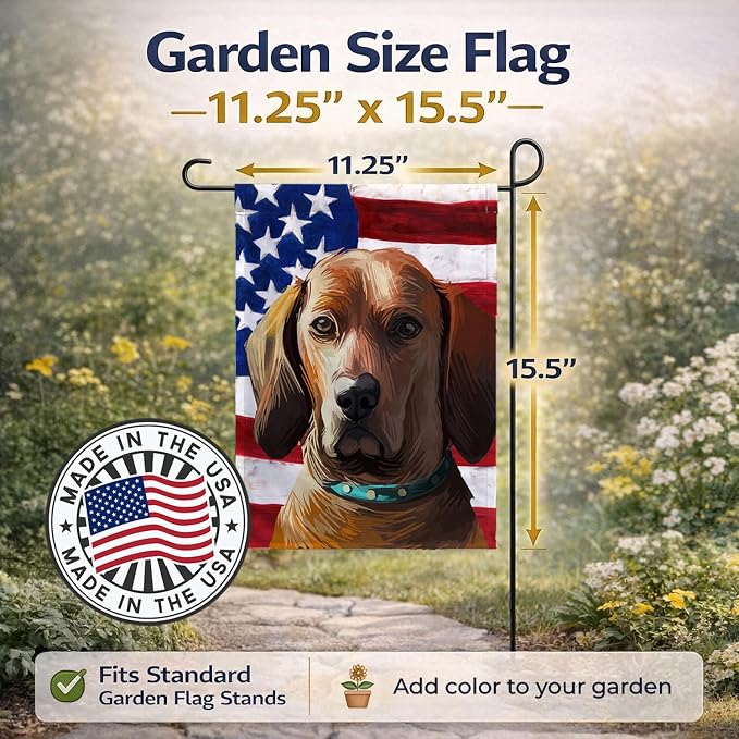 Caroline's Treasures CK6675GF Redbone Coonhound Dog American Flag Garden Flag Mailbox Flag Decorative Yard Flag Banner Outside Patio Artwork Yard Flower Beds, Garden Size, Multicolor
