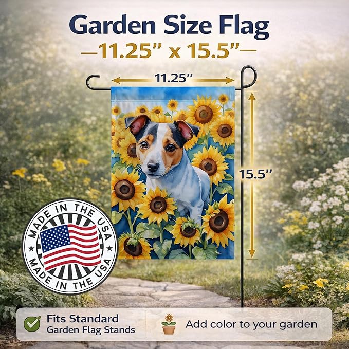 Caroline's Treasures DAC6102GF Jack Russell Terrier in Sunflowers Garden Flag Mailbox Flag Decorative Yard Flag Banner Outside Patio Artwork Yard Flower Beds, Garden Size, Multicolor