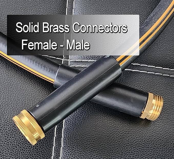 Atlantic Heavy Duty Garden Hose 3 ft x 5/8 Inch Black Color, Short Connection Leader Hose with Solid Brass Connectors. (3 Feet)