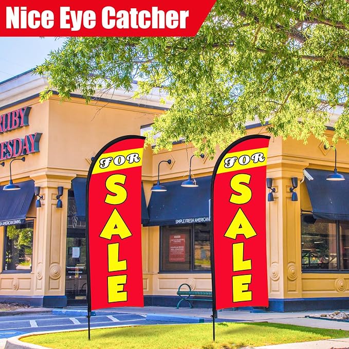 Buryeah 2 Set Sale Feather Flag 7 x 5.4ft Huge Sale Banner Flag Themed Flag with Pole Kit for Retail Store Outside Garden Business Advertising(Red)