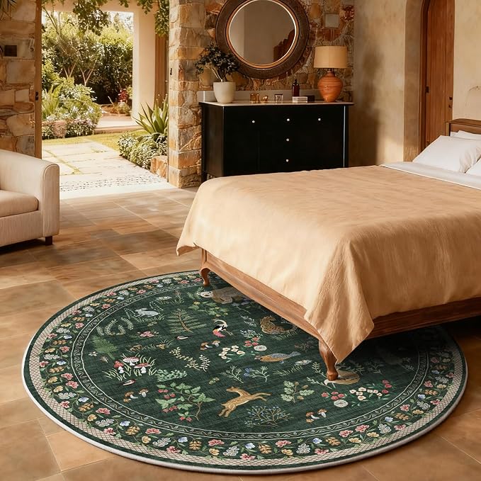 Washable Round Rugs for Bedroom 4ft: Living Room Rug Stain Resistant Non Slip Low Pile Ultra Soft Faux Wool Small Circle Rugs for Kitchen Entryway Nursery Bathroom Entrance Dorm Home Office Indoor