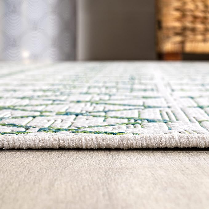 JONATHAN Y Moroccan Geometric Indoor Outdoor Runner Rug 2X8 Green/Ivory, Ourika Textured Weave for Backyard, Patio, Porch, Easy-Cleaning, High Traffic, Pet-Friendly, Non-Shedding (SMB108R-28)