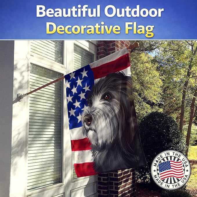 Caroline's Treasures CK6480CHF Catalan Sheepdog Dog American Flag House Flag Large Porch Sleeve Pole Decorative Outside Yard Banner Artwork Wall Hanging, Polyester, House Size, Multicolor
