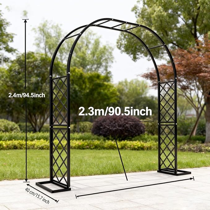 Black Heavy Duty Metal Garden Arch Trellis 90.5" W x 94.5" H for Climbing Plants, Decorative Archway Wedding Arch Frame for Patio, Backyard, Patio, Lawn, Pathway