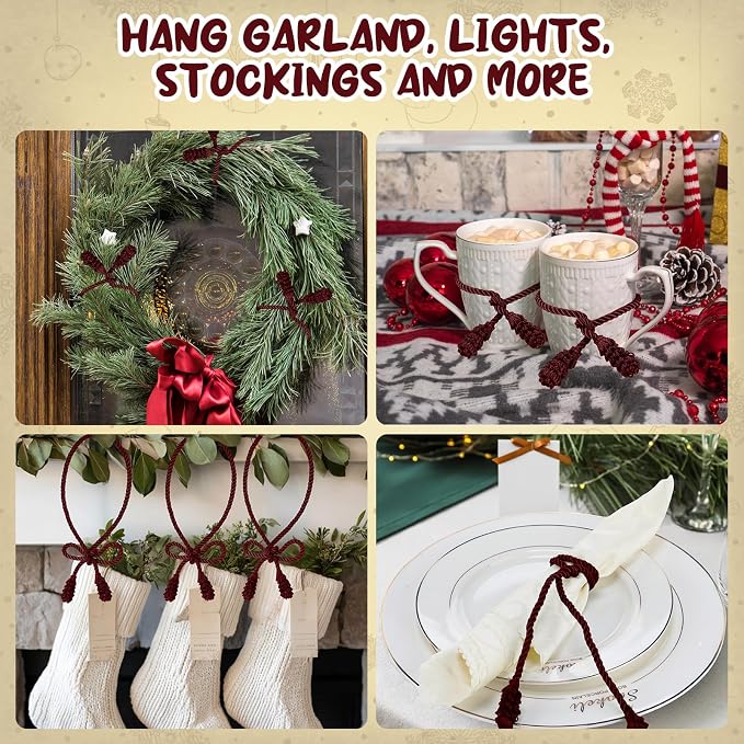 Riakrum 20 Pcs Christmas 20 Inches and 16 Inches Set Decorative Garland Twist Ties Garland Decor for Xmas Holiday Lights Bannisters Stairways Railings (Burgundy)