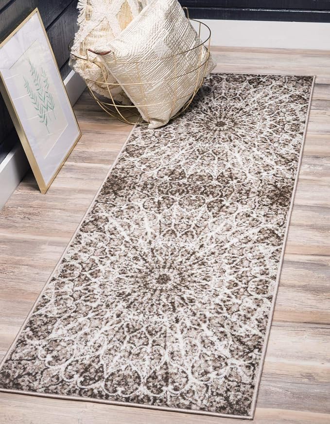 Unique Loom Sofia Collection Area Rug - Grace (2' x 6' 9" Runner, Brown/ Ivory)