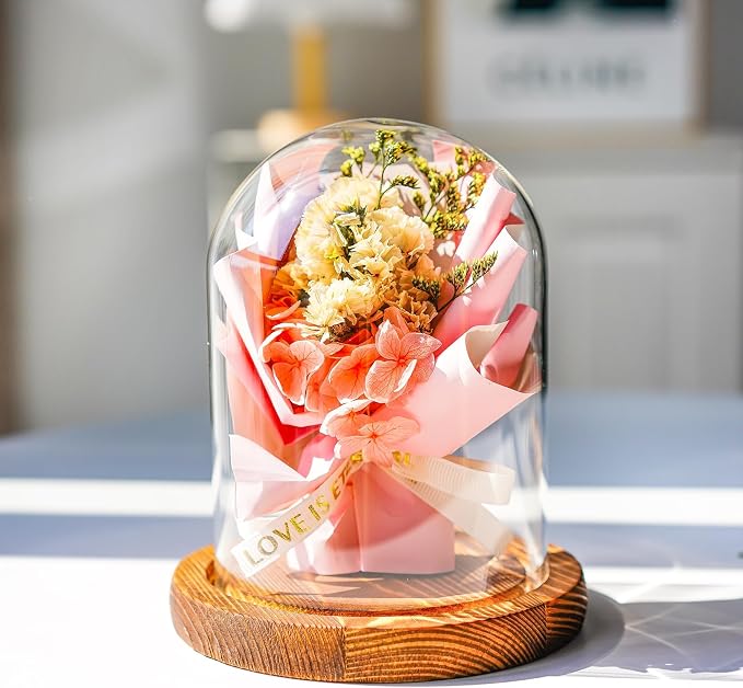 ZEERSHEE Cloche Glass Dome with Wooden Base, 5.5" x 3.9" Display Case | Clear Glass Cover, Stable Wood Base, Perfect for Flowers, Crafts, Candles & Collectibles