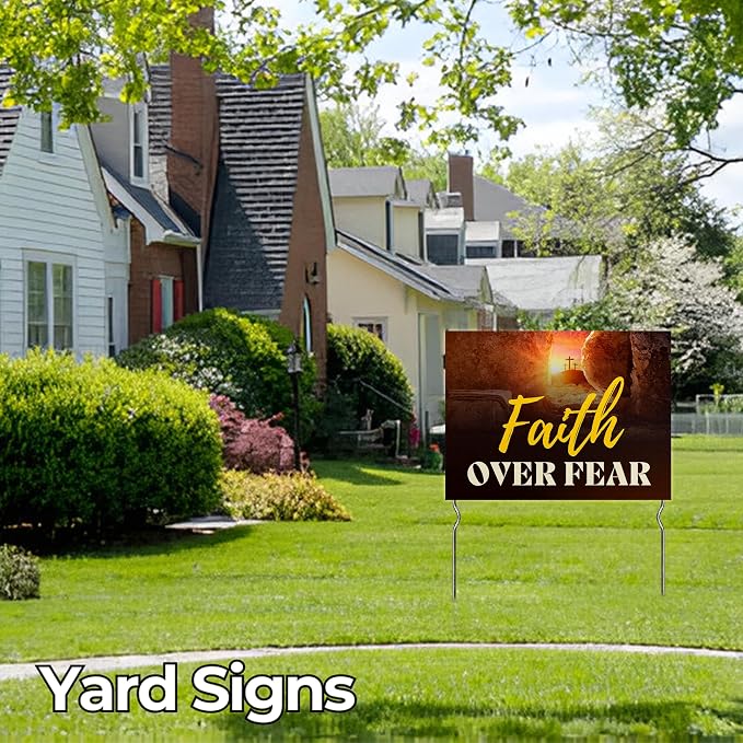 Faith Over Fear! Yard Sign by DC | 24"x18" Double Sided Church Garden Sign with 13” Metal Stakes | Outdoor Signs Waterproof for Lawn, Patio, Sidewalk & House | Set of 1 | Made in USA