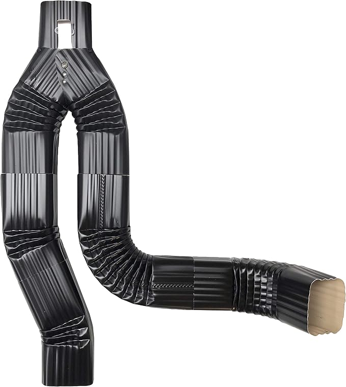 Aluminum 2x3 Offset Downspout Diverter for Rain Barrels | Made in The U.S.A. | Includes Screws & Instructions (Black)