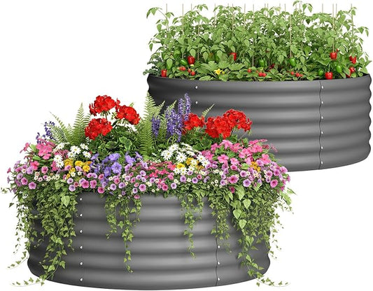 2-Pack 4x1.5ft Galvanized Raised Garden Bed, Outdoor Planter Bed, Metal Planter Box for Gardening and Planting,Dark Grey