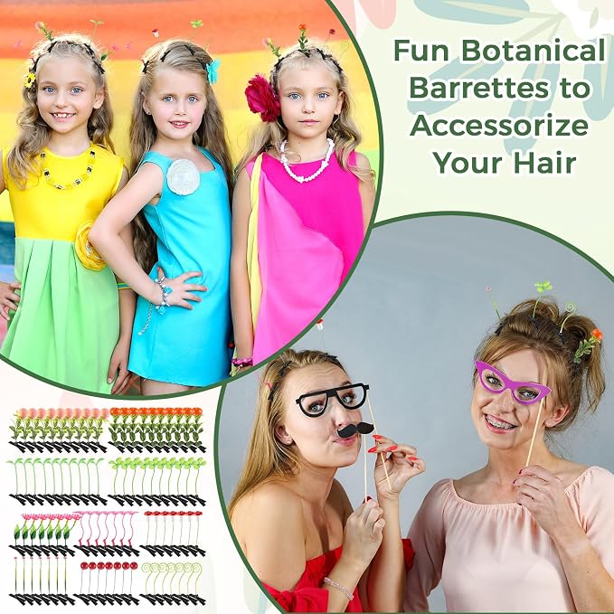 Tigeen 100 Pieces Bean Sprout Hair Clip Funny Plant Hairpins Grass Flower Butterfly Mushroom Hair Accessories (Assorted)