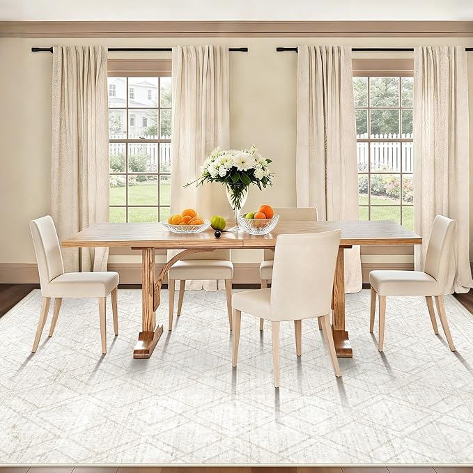 Area Rugs 9x12 Living Room Rug: Washable Geometric Moroccan Neutral Rugs Boho Modern Non Slip Area Rug Large Soft Indoor Floor Low Pile Carpet for Bedroom Dining Room Home Office (Beige, 9'x12')