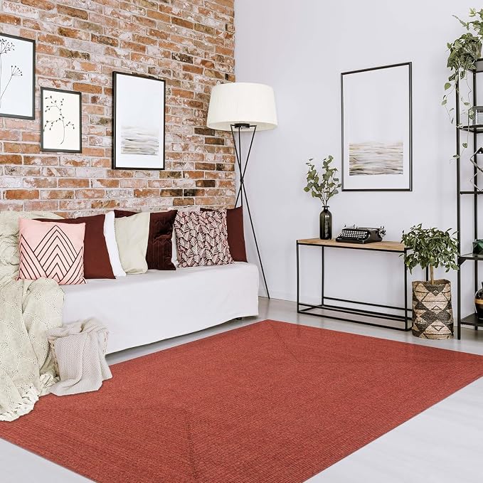 Superior Indoor Outdoor Area Rug, Handwoven Reversible Braided Home Decor for Living Room, Kitchen, Entryway, Patio, Front Porch, Deck, Modern, Boho, Farmhouse Style, 5' x 8', Brick
