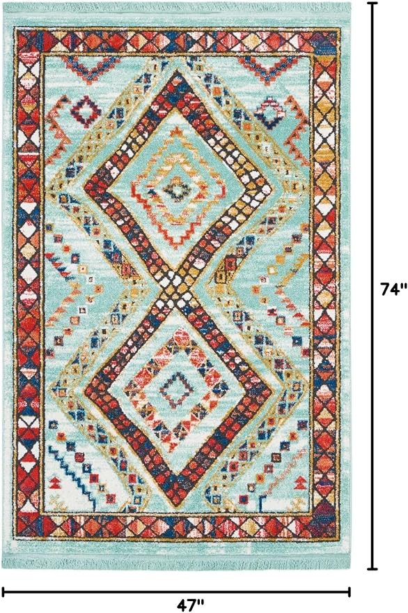 Nourison Home Tribal Decor Aqua 3'11" x 6'2" Area Rug - Easy Clean, Non Shedding, Bed Room, Living Room, Dining Room, Kitchen (4' x 6')