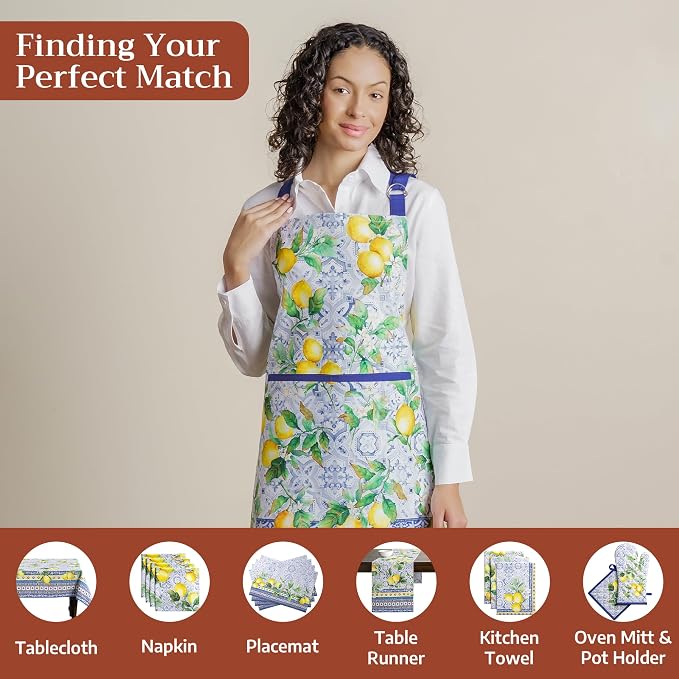 Maison d' Hermine Aprons for women with Pocket 100% Cotton (27.50"x31.50") | Adjustable Neck Strap & long ties Apron Men Chef Wedding Cooking Gardening Server Maid