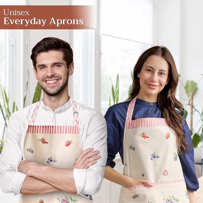Maison d' Hermine Aprons for women with Pocket 100% Cotton (27.50"x31.50") | Adjustable Neck Strap & long ties Apron Men Chef Wedding Cooking Gardening Server Maid