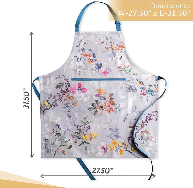 Maison d' Hermine Aprons for women with Pocket 100% Cotton (27.50"x31.50") | Adjustable Neck Strap & long ties Apron Men Chef Wedding Cooking Gardening Server Maid