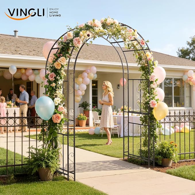 VINGLI Garden Arbor, Double Layer Arch Archway for Wedding Ceremony Party, Steel Garden Trellis for Plant Climbing, Christmas Garden Decorations Pergola for Garden, Backyard, Lawn (Bronze)