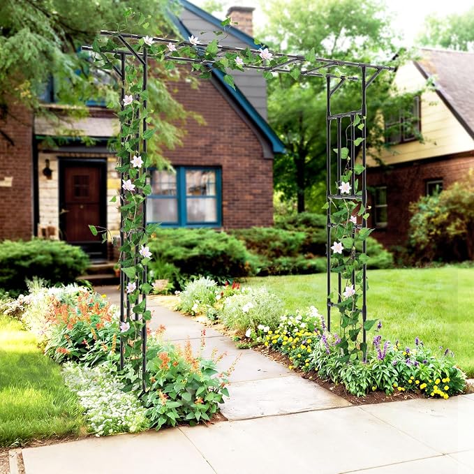Garden Arch Trellis - 78.7" L×85.4" H Flat Top Garden Arch, Sturdy and Rustproof Garden Arch Trellis for Climbing Plants Outdoor, Arbor Trellis for Backyard, Patio, Lawn, Wedding(20MM Pipe)