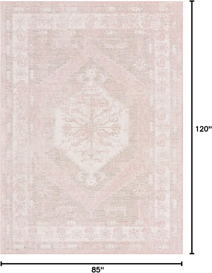 Unique Loom Outdoor Traditional Collection Area Rug - Valeria (7' 1" x 10' Rectangle, Pink/ Ivory)