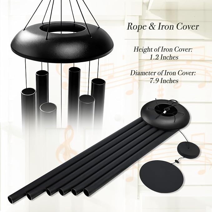 80" Extra Large Wind Chimes with Outside Deep Tone, 6 Thick and Bold Aluminum Tubes, Coolest Metal Windchimes Outdoor Wind Chime, Unique Gift for Mom Women Grandma Neighbors, Garden Decoration(Black)