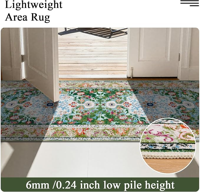 U'Artlines 3'x10' Boho Hallway Runner Rug Non Slip Washable Runners,Green | Vintage Farmhouse Kitchen Rug Accent Area Carpet for Entryway Laundry and Living Room