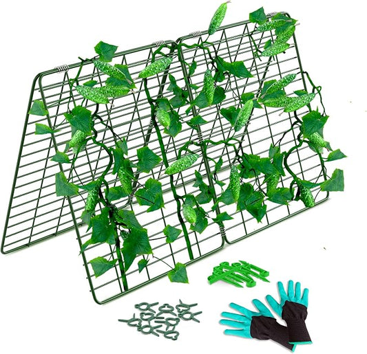 GOLETIO Cucumber Trellis for Raised Bed - 35" x 55" Garden Trellis for Climbing Plants Outdoor - A Frame Trellis for Climbing Vegetables with Plant Support Clips and Gloves