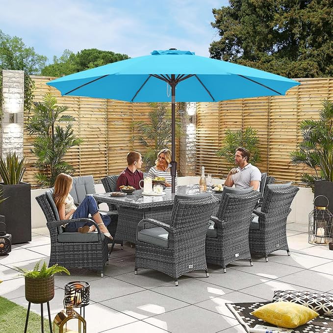 ABCCANOPY 10FT Patio Umbrella, Outdoor Windproof Table Umbrella with Push Button Tilt and Crank for Garden, Lawn, Deck & Backyard (Aquamarine)