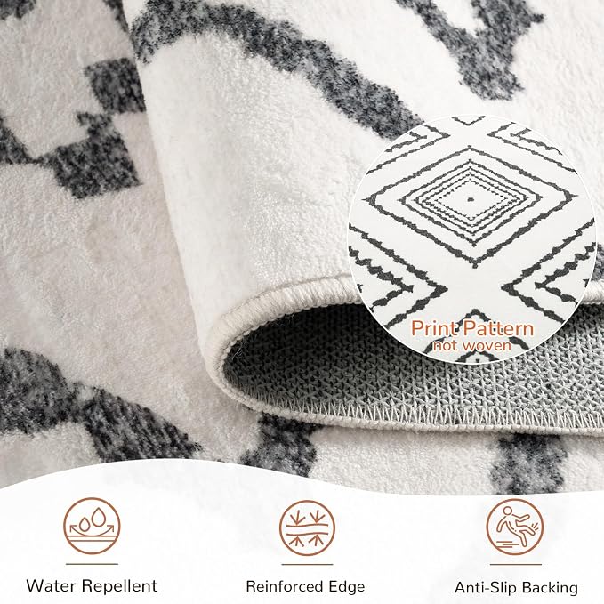 6'x9' Washable Area Rug for Living Room Bedroom White Black | Soft Western No Slip Low Pile Print Foldable Indoor for Kitchen Dining Room