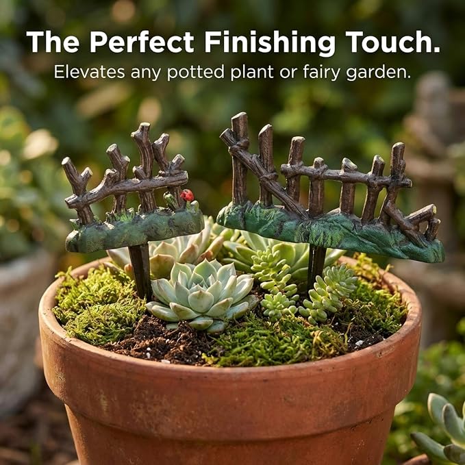 Lulu Decor, 100% Cast Iron Fairy Garden Fence Garden Decor Fairy Garden Accessories (4 Pc)