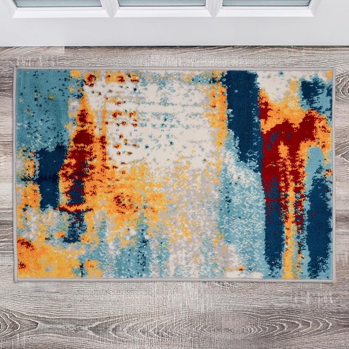 Rugshop Abstract Fade-Resistant Living Room Bedroom Area Rug Multi 2' x 3' | Doormat, Rectangular, Size 2' x 3', Dining Room, Home Office, Kitchen, Entryway, Hallway, Nursery, Kids Room, Guest Room