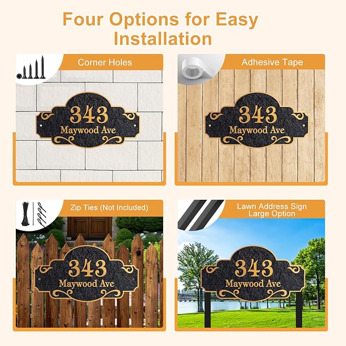 Personalized Address Plaque,Custom Address Sign for House,Home,Street, Yard, Garden,Apartment,Hotel,Office,Driveway Outside House Number Sign,STYLE 1