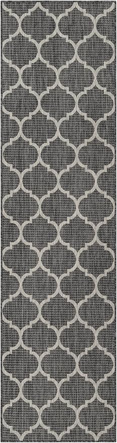 Unique Loom Outdoor Trellis Collection Area Rug (2' 7" x 10' Runner Black/Ivory)