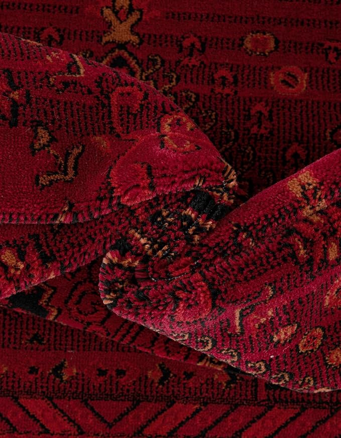 Unique Loom Tekke Collection Area Rug - Sheibani (7' 10" Square, Red/ Black)