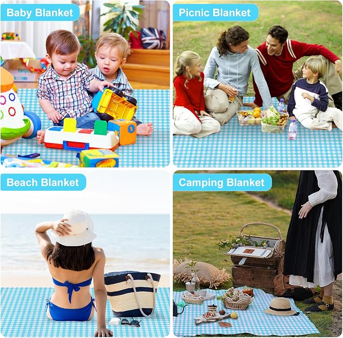 4 Pcs Disposable Outdoor Picnic Blankets 70.9''x70.9'' Portable Pocket Blanket Foldable Waterproof Picnic Mats Sandproof Beach Blanket with Ground Spikes for Beach Travel Hiking Camping