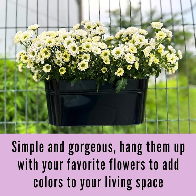 LaLaGreen Rail Planter (17 Inch, 3 Pack) Black Fence Garden Decorations Style Railing Flower Boxes Patio Decor Apartment Balcony Outdoor Hanging Metal Plants Planters Pots Holder Hooks