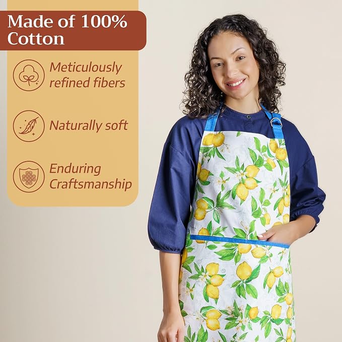 Maison d' Hermine Aprons for women with Pocket 100% Cotton (27.50"x31.50") | Adjustable Neck Strap & long ties Apron Men Chef Wedding Cooking Gardening Server Maid
