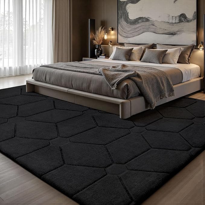 Sour Lemon 4x6 Area Rugs for Living Room, Soft Carpet Geometric Black Rug | Washable, Alfombra Para Salas Modernas, Non Slip Big Soft Thick Fluffy Plush, Memory foam Rug for Playroom Kids Room