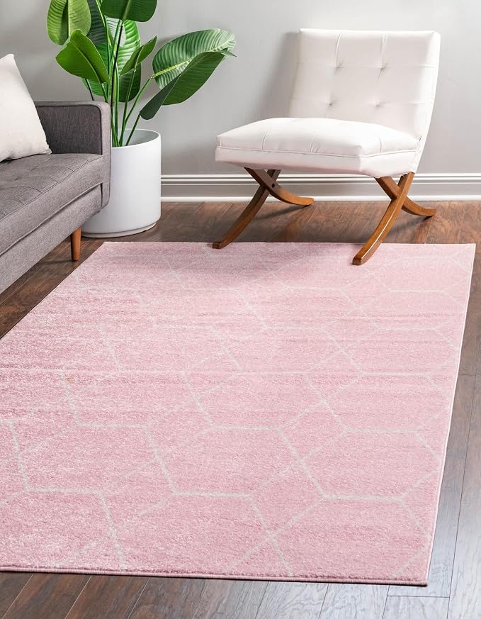 Unique Loom Trellis Frieze Collection Area Rug - Geometric (10' x 14' 1", Light Pink/ Ivory)