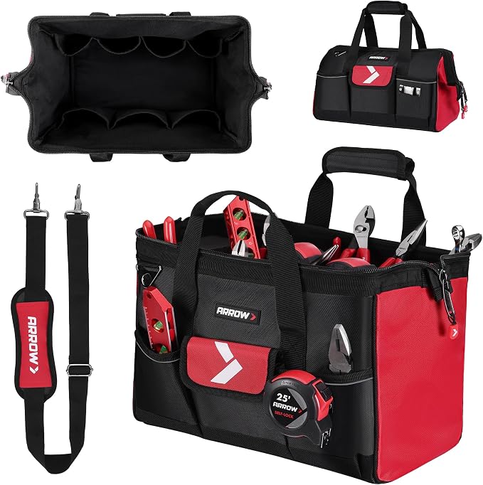 ARROW 16" Tool Bag Organizer with Anti-Slip Feet, Tool Bags for Men Heavy Duty, Wide Open Mouth, Large Capacity with 13 Pockets, Portable Toolbag for Electrician Mechanic Plumber HVAC