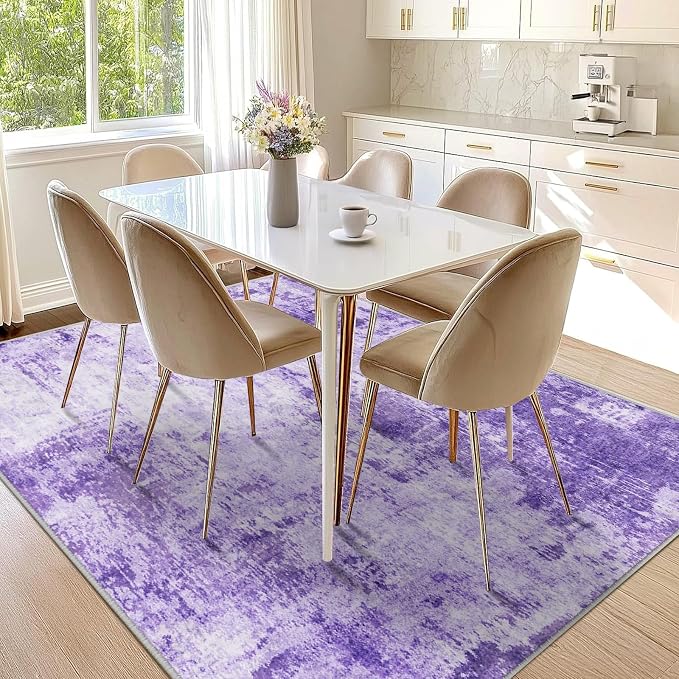 RELEANY Washable 5'x7' Abstract Area Rug for Living Room Purple | Carpet for Bedroom, Kitchen, Office, Hallway and Entryway, Printed Pattern, Non‑Slip, Soft, Stain‑Resistant, Easy to Clean