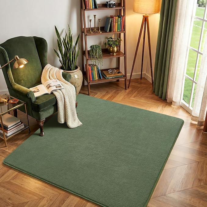 Amearea 5x5 Square Area Rugs for Bedroom Living Room, Sage Green Fluffy Rug | Thickened Memory Foam Rug, Indoor Washable Rugs Non Slip Minimalist Carpet for Kids Boys Girls Dorm Nursery Room Decor