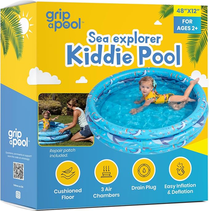 Inflatable Kiddie Pool for Toddlers, 48"X12" Round Plastic Blow Up Kids Swimming Pool, Outdoor Water Play, Ball Pit Toys for Kids Age 2 3 4 5, Summer Essential Baby Splash Pools with Cushioned Floor