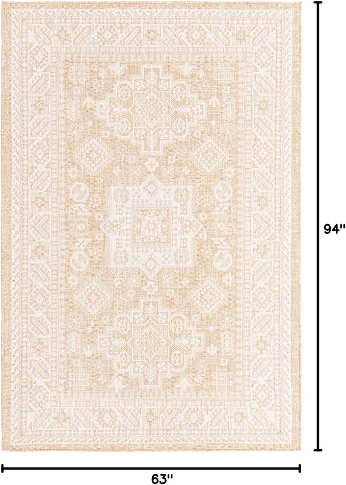 Unique Loom Outdoor Aztec Collection Area Rug - Chalca (5' 3" x 7' 10" Rectangle, Natural/ Ivory)