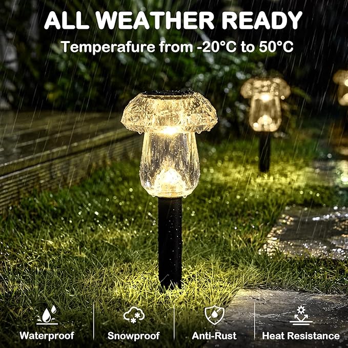 Solar Pathway Lights Outdoor 8 Pack Mushroom Garden Lights Waterproof Solar Powered Yard Lighting for Landscape, Driveway, Path, Walkway, Patio, Outside Garden Decorations, 3000K Warm White