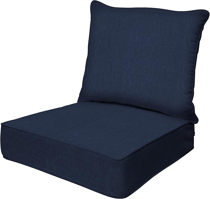 Honeycomb Outdoor Heritage Deep Seat, 26 x 30, Textured Solid Indigo Blue Chair Cushion with Removable Cover, for Patio Furniture