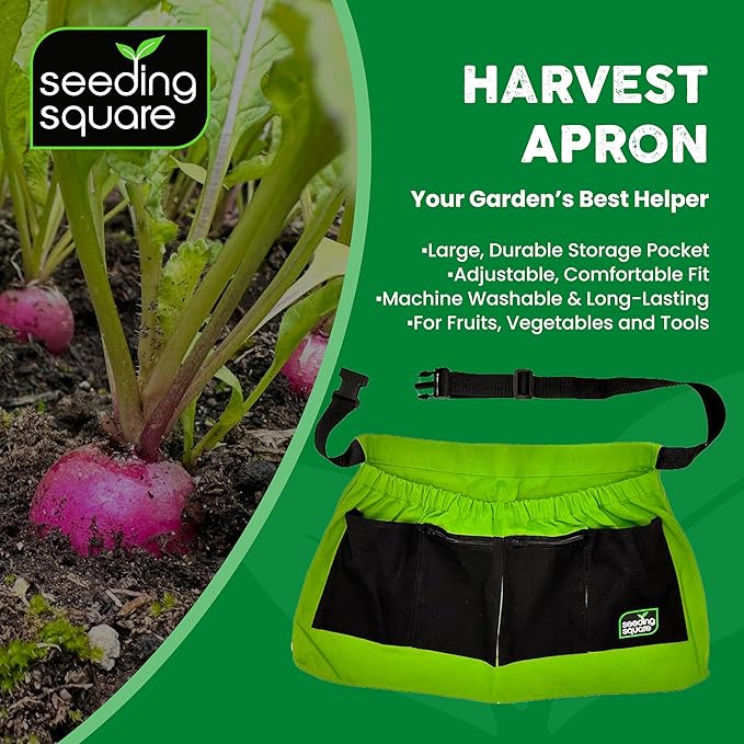Seeding Square Harvest Apron Hands-Free Gardening Apron for Fruits, Vegetables, Tools – Adjustable, Durable, Washable