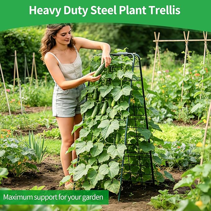 Heavy Duty Trellis for Climbing Plants, 59"x19.68" Adjustable Height Steel Cucumber Trellis, Powder Coated Metal Garden Trellis for Raised Beds,Tomatoes, Cucumbers & Outdoor Vines